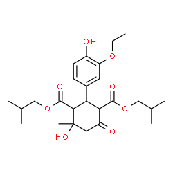 ChemSpider 2D Image | Diisobutyl 2-(3-ethoxy-4-hydroxyphenyl)-4-hydroxy-4-methyl-6-oxo-1,3-cyclohexanedicarboxylate | C25H36O8