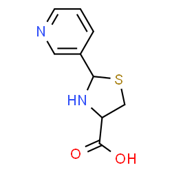 ChemSpider 2D Image | 2-(3-Pyridinyl)-1,3-thiazolidine-4-carboxylic acid | C9H10N2O2S