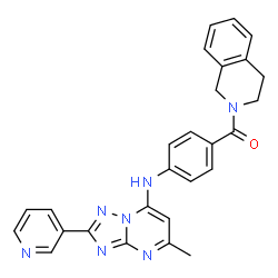 ChemSpider 2D Image | 3,4-Dihydro-2(1H)-isoquinolinyl(4-{[5-methyl-2-(3-pyridinyl)[1,2,4]triazolo[1,5-a]pyrimidin-7-yl]amino}phenyl)methanone | C27H23N7O