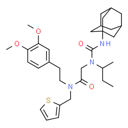 ChemSpider 2D Image | N~2~-(Adamantan-1-ylcarbamoyl)-N~2~-sec-butyl-N-[2-(3,4-dimethoxyphenyl)ethyl]-N-(2-thienylmethyl)glycinamide | C32H45N3O4S