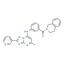 ChemSpider 2D Image | 3,4-Dihydro-2(1H)-isoquinolinyl(3-{[5-methyl-2-(3-pyridinyl)[1,2,4]triazolo[1,5-a]pyrimidin-7-yl]amino}phenyl)methanone | C27H23N7O