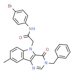 ChemSpider 2D Image | 2-(3-Benzyl-8-methyl-4-oxo-3,4-dihydro-5H-pyrimido[5,4-b]indol-5-yl)-N-(4-bromophenyl)acetamide | C26H21BrN4O2