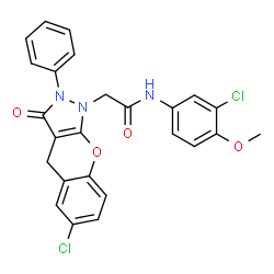 ChemSpider 2D Image | N-(3-Chloro-4-methoxyphenyl)-2-(6-chloro-3-oxo-2-phenyl-2,3-dihydrochromeno[2,3-c]pyrazol-1(4H)-yl)acetamide | C25H19Cl2N3O4