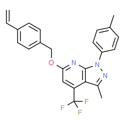 ChemSpider 2D Image | 3-Methyl-1-(4-methylphenyl)-4-(trifluoromethyl)-6-[(4-vinylbenzyl)oxy]-1H-pyrazolo[3,4-b]pyridine | C24H20F3N3O