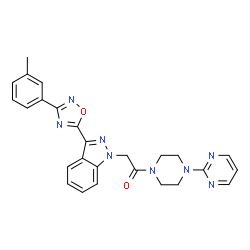 ChemSpider 2D Image | 2-{3-[3-(3-Methylphenyl)-1,2,4-oxadiazol-5-yl]-1H-indazol-1-yl}-1-[4-(2-pyrimidinyl)-1-piperazinyl]ethanone | C26H24N8O2