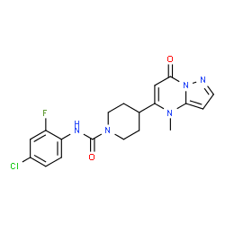 ChemSpider 2D Image | N-(4-Chloro-2-fluorophenyl)-4-(4-methyl-7-oxo-4,7-dihydropyrazolo[1,5-a]pyrimidin-5-yl)-1-piperidinecarboxamide | C19H19ClFN5O2