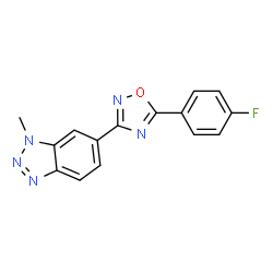 ChemSpider 2D Image | 6-[5-(4-Fluorophenyl)-1,2,4-oxadiazol-3-yl]-1-methyl-1H-benzotriazole | C15H10FN5O