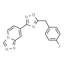 ChemSpider 2D Image | 7-[5-(4-Fluorobenzyl)-1,2,4-oxadiazol-3-yl][1,2,4]triazolo[4,3-a]pyridine | C15H10FN5O