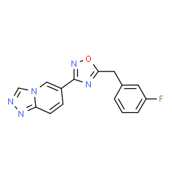 ChemSpider 2D Image | 6-[5-(3-Fluorobenzyl)-1,2,4-oxadiazol-3-yl][1,2,4]triazolo[4,3-a]pyridine | C15H10FN5O