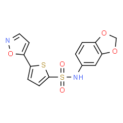 ChemSpider 2D Image | N-(1,3-Benzodioxol-5-yl)-5-(1,2-oxazol-5-yl)-2-thiophenesulfonamide | C14H10N2O5S2