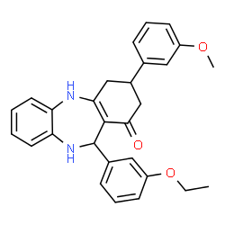 ChemSpider 2D Image | 11-(3-Ethoxyphenyl)-3-(3-methoxyphenyl)-2,3,4,5,10,11-hexahydro-1H-dibenzo[b,e][1,4]diazepin-1-one | C28H28N2O3
