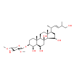 ChemSpider 2D Image | (3S,4R,5S,6R,8S,9R,10S,13R,14S,15S,17R)-3-{[(2S,3R,4S,5R)-4-Hydroxy-3,5-dimethoxytetrahydro-2H-pyran-2-yl]oxy}-17-[(2R,3E)-6-hydroxy-5-methyl-3-hexen-2-yl]-10,13-dimethylhexadecahydro-8H-cyclopenta[a]
phenanthrene-4,6,8,15-tetrol | C33H56O10