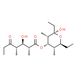ChemSpider 2D Image | (5S)-2,4-Dideoxy-5-ethyl-1-C-ethyl-3-O-[(2R,3R,4S)-3-hydroxy-2,4-dimethyl-5-oxoheptanoyl]-2,4-dimethyl-alpha-L-ribopyranose | C20H36O6