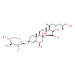 ChemSpider 2D Image | (3beta,6beta,15alpha,16beta,25S)-6,8,15,16,26-Pentahydroxycholest-4-en-3-yl 2-O-methyl-beta-D-xylopyranoside | C33H56O10