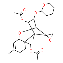 ChemSpider 2D Image | 3-(Tetrahydro-2H-pyran-2-yloxy)-12,13-epoxytrichothec-9-ene-4,15-diyl diacetate | C24H34O8