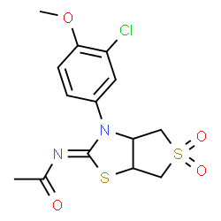 ChemSpider 2D Image | N-[(2Z)-3-(3-Chloro-4-methoxyphenyl)-5,5-dioxidotetrahydrothieno[3,4-d][1,3]thiazol-2(3H)-ylidene]acetamide | C14H15ClN2O4S2