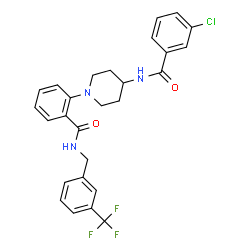 ChemSpider 2D Image | 2-{4-[(3-Chlorobenzoyl)amino]-1-piperidinyl}-N-[3-(trifluoromethyl)benzyl]benzamide | C27H25ClF3N3O2