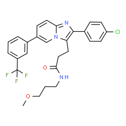 ChemSpider 2D Image | 3-{2-(4-Chlorophenyl)-6-[3-(trifluoromethyl)phenyl]imidazo[1,2-a]pyridin-3-yl}-N-(3-methoxypropyl)propanamide | C27H25ClF3N3O2