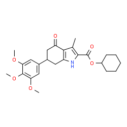 ChemSpider 2D Image | Cyclohexyl 3-methyl-4-oxo-6-(3,4,5-trimethoxyphenyl)-4,5,6,7-tetrahydro-1H-indole-2-carboxylate | C25H31NO6