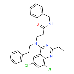 ChemSpider 2D Image | N-Benzyl-N~3~-(6,8-dichloro-2-ethyl-4-quinazolinyl)-N~3~-(2-phenylethyl)-beta-alaninamide | C28H28Cl2N4O