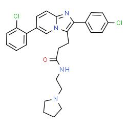 ChemSpider 2D Image | 3-[6-(2-Chlorophenyl)-2-(4-chlorophenyl)imidazo[1,2-a]pyridin-3-yl]-N-[2-(1-pyrrolidinyl)ethyl]propanamide | C28H28Cl2N4O