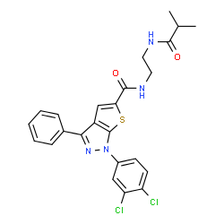 ChemSpider 2D Image | 1-(3,4-Dichlorophenyl)-N-[2-(isobutyrylamino)ethyl]-3-phenyl-1H-thieno[2,3-c]pyrazole-5-carboxamide | C24H22Cl2N4O2S