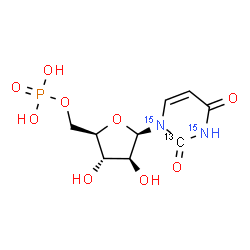 ChemSpider 2D Image | 1-(5-O-Phosphono-beta-D-arabinofuranosyl)-2,4(1H,3H)-(2-~13~C,~15~N_2_)pyrimidinedione | C813CH1315N2O9P