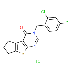 ChemSpider 2D Image | 3-(2,4-Dichlorobenzyl)-3,5,6,7-tetrahydro-4H-cyclopenta[4,5]thieno[2,3-d]pyrimidin-4-one hydrochloride (1:1) | C16H13Cl3N2OS