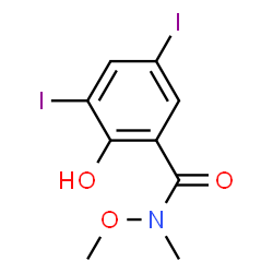 ChemSpider 2D Image | 2-Hydroxy-3,5-diiodo-N-methoxy-N-methylbenzamide | C9H9I2NO3