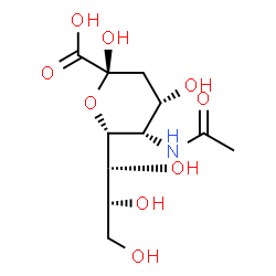 ChemSpider 2D Image | (6R)-5-Acetamido-3,5-dideoxy-6-[(1R,2R)-1,2,3-trihydroxypropyl]-beta-D-erythro-hex-2-ulopyranosonic acid | C11H19NO9