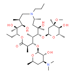 ChemSpider 2D Image | (2R,3S,4R,5S,8R,10R,11R,12S,13S,14R)-2-Ethyl-3,4,10-trihydroxy-3,5,8,10,12,14-hexamethyl-15-oxo-7-propyl-13-{[3,4,6-trideoxy-3-(dimethylamino)-beta-D-xylo-hexopyranosyl]oxy}-1-oxa-7-azacyclopentadecan
-11-yl 2,6-dideoxy-3-C-methyl-3-O-methyl-alpha-L-ribo-hexopyranoside | C40H76N2O12