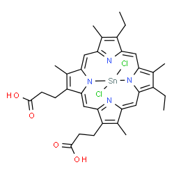 ChemSpider 2D Image | 3,3'-[(1Z,6Z,12Z,17Z)-22,22-Dichloro-9,14-diethyl-5,10,15,19-tetramethyl-21,23,24,25-tetraaza-22-stannahexacyclo[9.9.3.1~3,6~.1~13,16~.0~8,23~.0~18,21~]pentacosa-1,3(25),4,6,8,10,12,14,16(24),17,19-un
decaene-4,20-diyl]dipropanoic acid | C34H36Cl2N4O4Sn