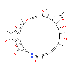 ChemSpider 2D Image | (9Z,19Z,21Z)-2,15,17-Trihydroxy-11-methoxy-3,7,12,14,16,18,22-heptamethyl-6,23,27,29-tetraoxo-8,30-dioxa-24-azatetracyclo[23.3.1.1~4,7~.0~5,28~]triaconta-1(28),2,4,9,19,21,25-heptaen-13-yl acetate | C37H45NO12