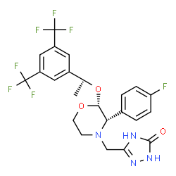 ChemSpider 2D Image | 5-{[(2R,3S)-2-{(1S)-1-[3,5-Bis(trifluoromethyl)phenyl]ethoxy}-3-(4-fluorophenyl)-4-morpholinyl]methyl}-1,2-dihydro-3H-1,2,4-triazol-3-one | C23H21F7N4O3