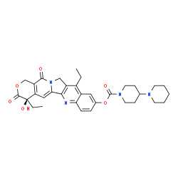 ChemSpider 2D Image | (4R)-4,11-Diethyl-4-hydroxy-3,14-dioxo-3,4,12,14-tetrahydro-1H-pyrano[3',4':6,7]indolizino[1,2-b]quinolin-9-yl 1,4'-bipiperidine-1'-carboxylate | C33H38N4O6