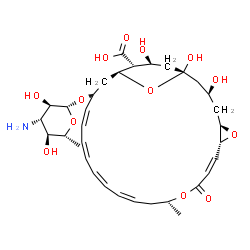 ChemSpider 2D Image | (1R,3S,5R,7R,8Z,12R,14Z,16Z,18Z,20Z,22R,24S,25R,26S)-22-[(3-Amino-3,6-dideoxy-beta-D-glucopyranosyl)oxy]-1,3,26-trihydroxy-12-methyl-10-oxo-6,11,28-trioxatricyclo[22.3.1.0~5,7~]octacosa-8,14,16,18,20-
pentaene-25-carboxylic acid | C33H47NO13