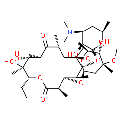 ChemSpider 2D Image | (3R,4R,5S,6R,7R,9R,11R,12R,13S,14R)-6-{[(2S,3S,4S,6R)-4-(Dimethylamino)-3-hydroxy-6-methyltetrahydro-2H-pyran-2-yl]oxy}-14-ethyl-12,13-dihydroxy-4-{[(2S,4R,5S,6S)-5-hydroxy-4-methoxy-4,6-dimethyltetra
hydro-2H-pyran-2-yl]oxy}-7-methoxy-3,5,7,9,11,13-hexamethyloxacyclotetradecane-2,10-dione | C38H69NO13