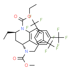 ChemSpider 2D Image | Ethyl (2R,4R)-4-{[3,5-bis(trifluoromethyl)benzyl](methoxycarbonyl)amino}-2-ethyl-6-(trifluoromethyl)-3,4-dihydro-1(2H)-quinolinecarboxylate | C26H25F9N2O4