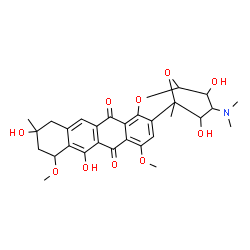 ChemSpider 2D Image | 23-(Dimethylamino)-8,12,22,24-tetrahydroxy-4,10-dimethoxy-1,12-dimethyl-20,25-dioxahexacyclo[19.3.1.0~2,19~.0~5,18~.0~7,16~.0~9,14~]pentacosa-2,4,7(16),8,14,18-hexaene-6,17-dione | C29H33NO10