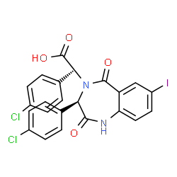 ChemSpider 2D Image | (2S)-(4-Chlorophenyl)[(3R)-3-(4-chlorophenyl)-7-iodo-2,5-dioxo-1,2,3,5-tetrahydro-4H-1,4-benzodiazepin-4-yl]acetic acid | C23H15Cl2IN2O4