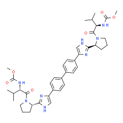 ChemSpider 2D Image | Methyl [(2R)-1-{(2S)-2-[4-(4'-{2-[(2S)-1-{(2S)-2-[(methoxycarbonyl)amino]-3-methylbutanoyl}-2-pyrrolidinyl]-1H-imidazol-4-yl}-4-biphenylyl)-1H-imidazol-2-yl]-1-pyrrolidinyl}-3-methyl-1-oxo-2-butanyl]c
arbamate | C40H50N8O6