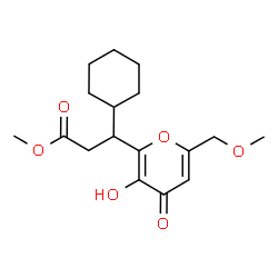 ChemSpider 2D Image | Methyl 3-cyclohexyl-3-[3-hydroxy-6-(methoxymethyl)-4-oxo-4H-pyran-2-yl]propanoate | C17H24O6