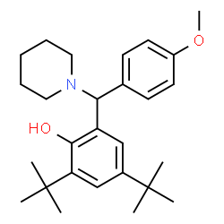 ChemSpider 2D Image | 2-[(4-Methoxyphenyl)(1-piperidinyl)methyl]-4,6-bis(2-methyl-2-propanyl)phenol | C27H39NO2