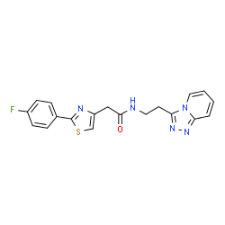 ChemSpider 2D Image | 2-[2-(4-Fluorophenyl)-1,3-thiazol-4-yl]-N-[2-([1,2,4]triazolo[4,3-a]pyridin-3-yl)ethyl]acetamide | C19H16FN5OS