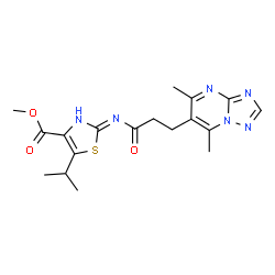 ChemSpider 2D Image | Methyl 2-{[3-(5,7-dimethyl[1,2,4]triazolo[1,5-a]pyrimidin-6-yl)propanoyl]amino}-5-isopropyl-1,3-thiazole-4-carboxylate | C18H22N6O3S