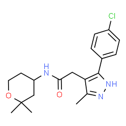 ChemSpider 2D Image | 2-[5-(4-Chlorophenyl)-3-methyl-1H-pyrazol-4-yl]-N-(2,2-dimethyltetrahydro-2H-pyran-4-yl)acetamide | C19H24ClN3O2