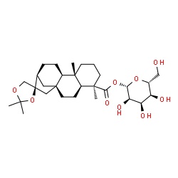 ChemSpider 2D Image | 1-O-{[(1'S,4R,4'S,5'R,9'S,10'R,13'S)-2,2,5',9'-Tetramethylspiro[1,3-dioxolane-4,14'-tetracyclo[11.2.1.0~1,10~.0~4,9~]hexadecan]-5'-yl]carbonyl}-beta-D-allopyranose | C29H46O9