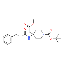 ChemSpider 2D Image | tert-Butyl 4-(((benzyloxy)carbonyl)amino)-4-(2-methoxy-2-oxoethyl)piperidine-1-carboxylate | C21H30N2O6