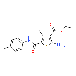 ChemSpider 2D Image | Ethyl 2-amino-4-methyl-5-[(4-methylphenyl)carbamoyl]-3-thiophenecarboxylate | C16H18N2O3S