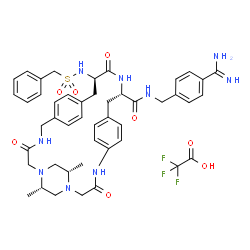 ChemSpider 2D Image | (6S,18R,21S,30S)-18-[(Benzylsulfonyl)amino]-N-(4-carbamimidoylbenzyl)-6,30-dimethyl-3,10,19-trioxo-2,5,8,11,20-pentaazatetracyclo[21.2.2.2~5,8~.2~13,16~]hentriaconta-1(25),13,15,23,26,28-hexaene-21-ca
rboxamide trifluoroacetate (1:1) | C46H54F3N9O8S